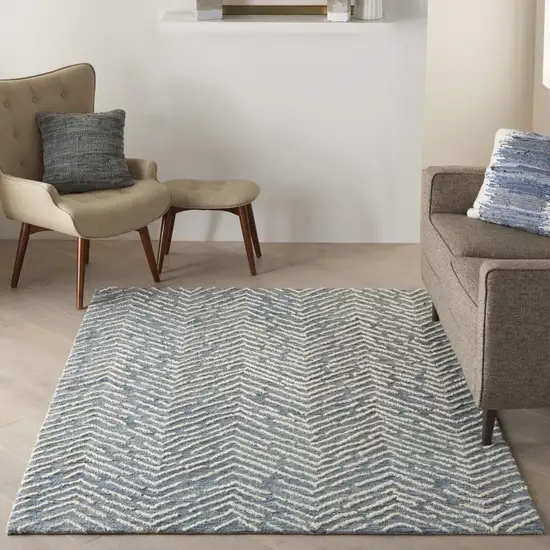 Indigo and Ivory Wool Chevron Area Rug Photo 9