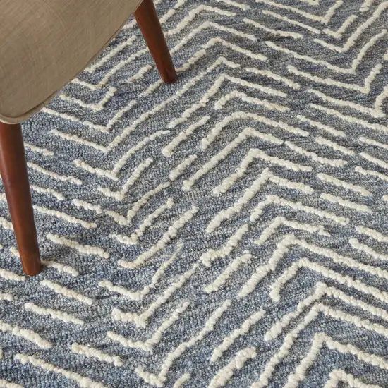 Indigo and Ivory Wool Chevron Area Rug Photo 8