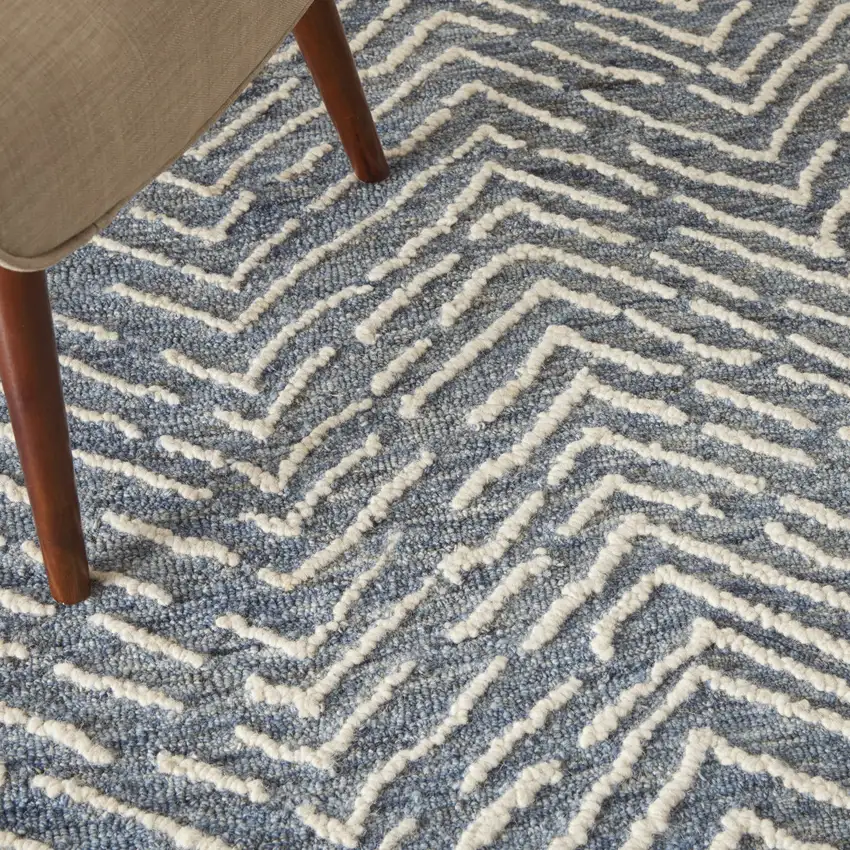 Indigo and Ivory Wool Chevron Area Rug Photo 8