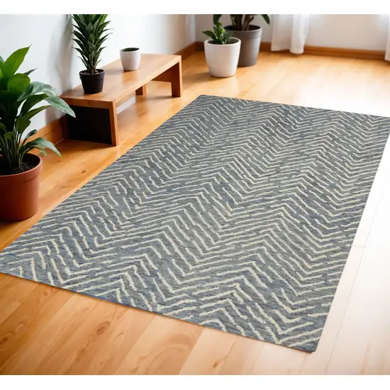 Indigo and Ivory Wool Chevron Area Rug Photo 1