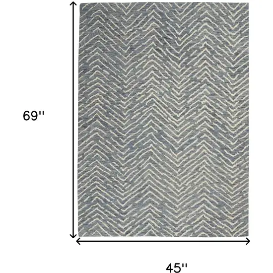 Indigo and Ivory Wool Chevron Area Rug Photo 3
