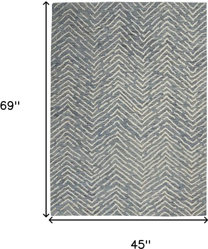 Indigo and Ivory Wool Chevron Area Rug Photo 3