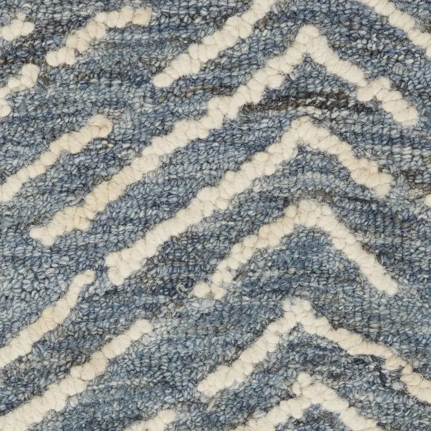 Indigo and Ivory Wool Chevron Area Rug Photo 5