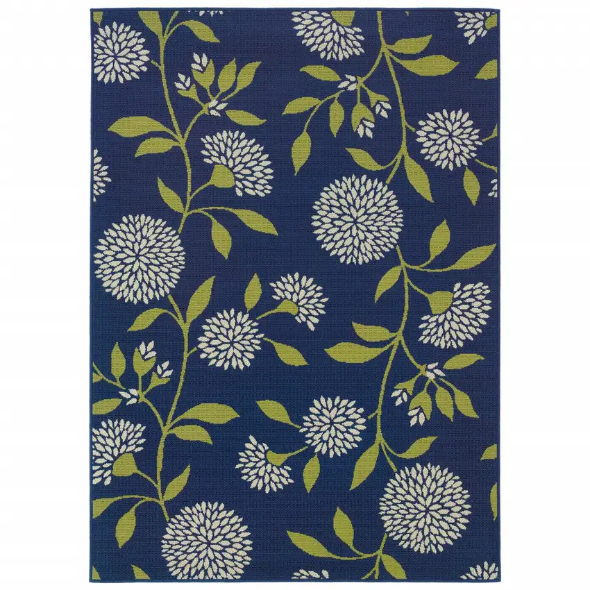 Indigo and Lime Green Floral Indoor Outdoor Area Rug Photo 1
