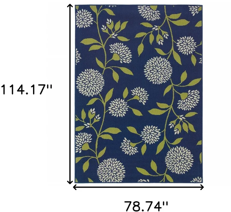 Indigo and Lime Green Floral Indoor Outdoor Area Rug Photo 5