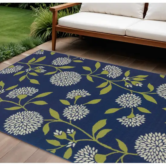 Blue And Green Floral Indoor Outdoor Area Rug Photo 1