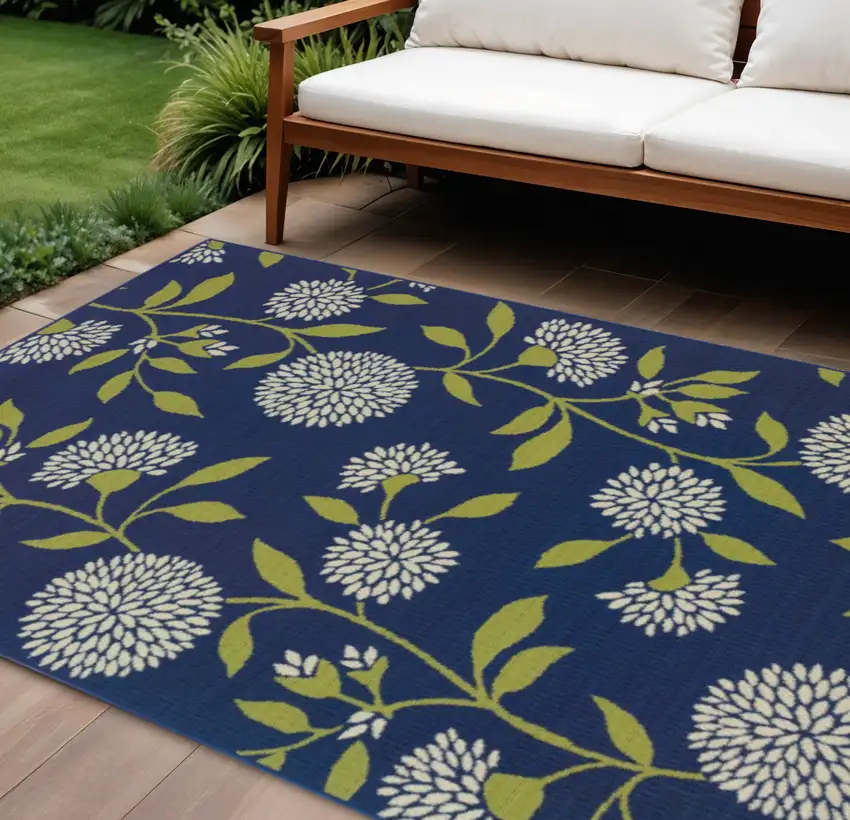 Blue And Green Floral Indoor Outdoor Area Rug Photo 1