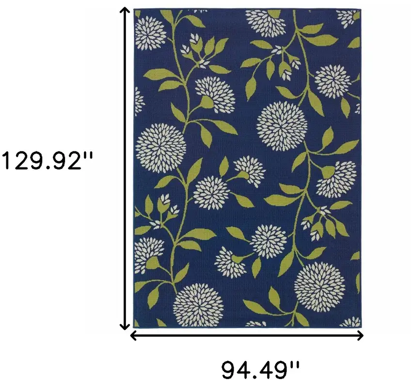 Indigo and Lime Green Floral Indoor Outdoor Area Rug Photo 6