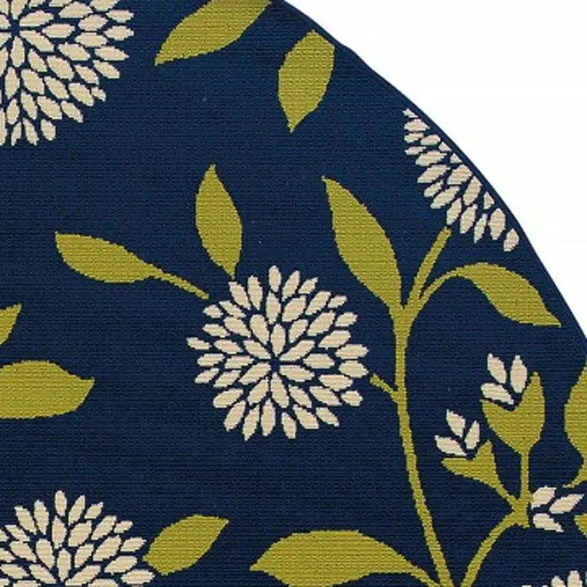 8' Blue And Green Round Floral Indoor Outdoor Area Rug Photo 6