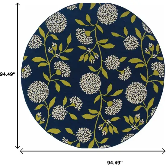 8' Blue And Green Round Floral Indoor Outdoor Area Rug Photo 7