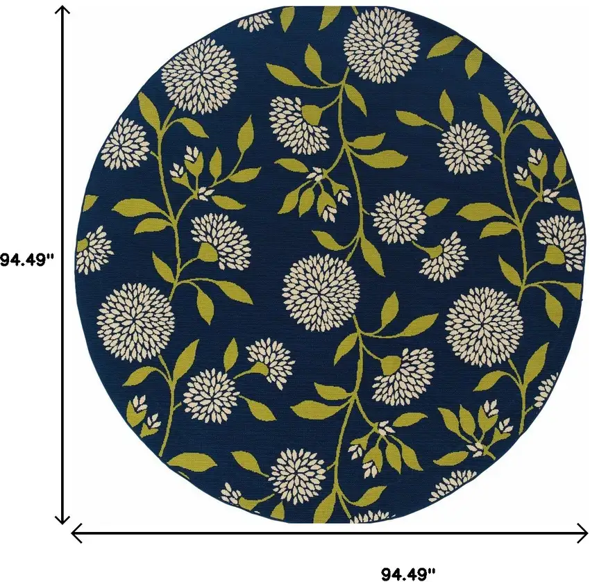 8' Blue And Green Round Floral Indoor Outdoor Area Rug Photo 7