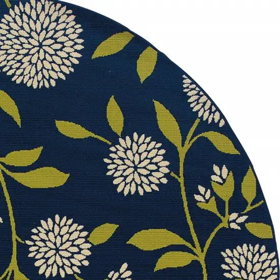 8' Blue And Green Round Floral Indoor Outdoor Area Rug Photo 5