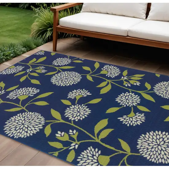 Blue And Green Floral Indoor Outdoor Area Rug Photo 1
