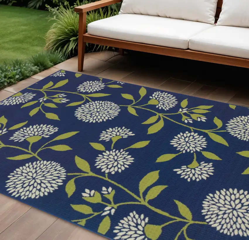 Blue And Green Floral Indoor Outdoor Area Rug Photo 1
