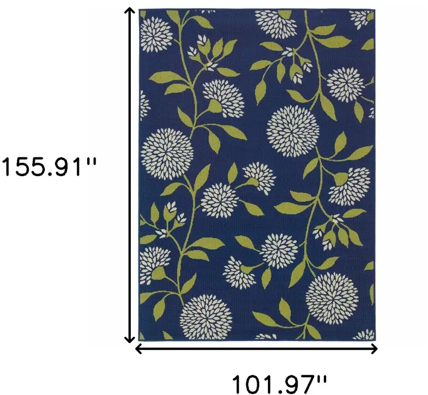 Indigo and Lime Green Floral Indoor Outdoor Area Rug Photo 6