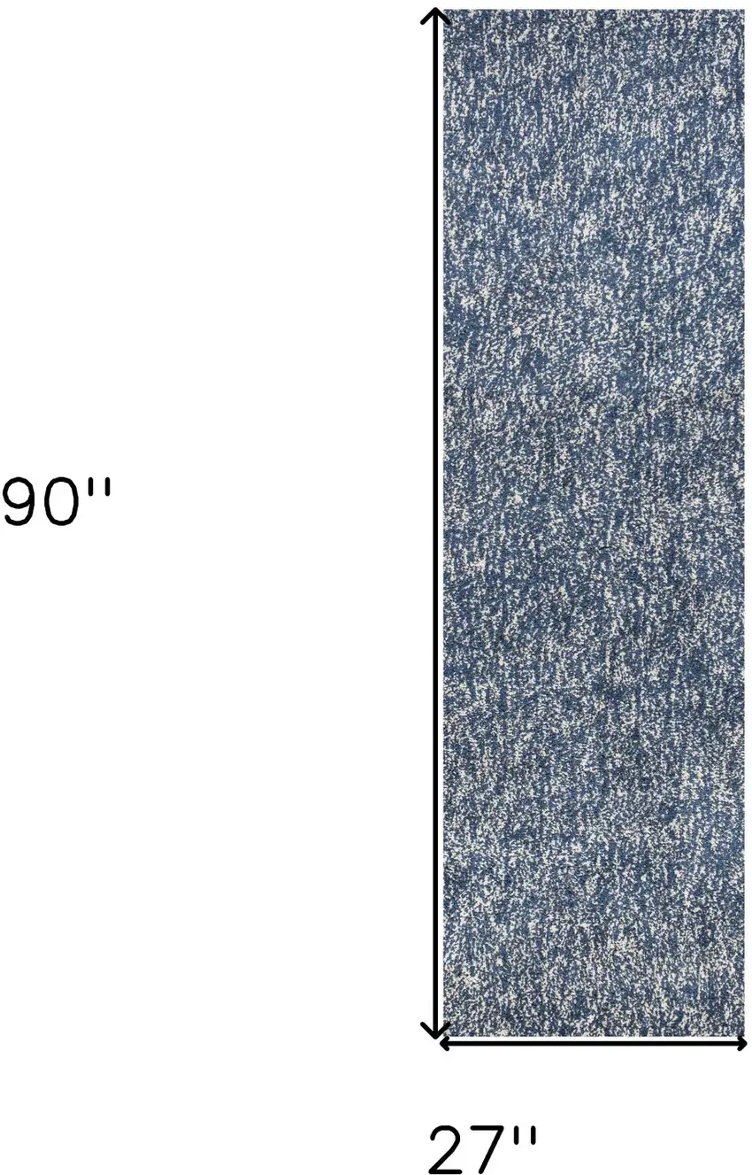 8' Indigo Or Ivory Heather Plain Runner Rug Photo 3