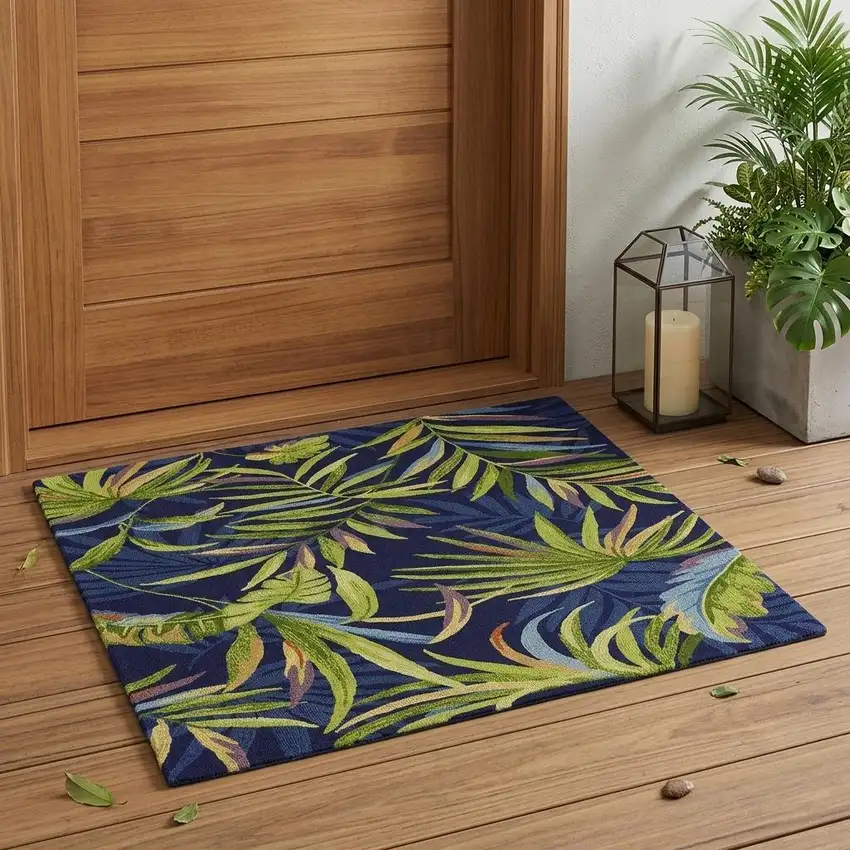 Blue Floral Handmade Indoor Outdoor Area Rug Photo 1