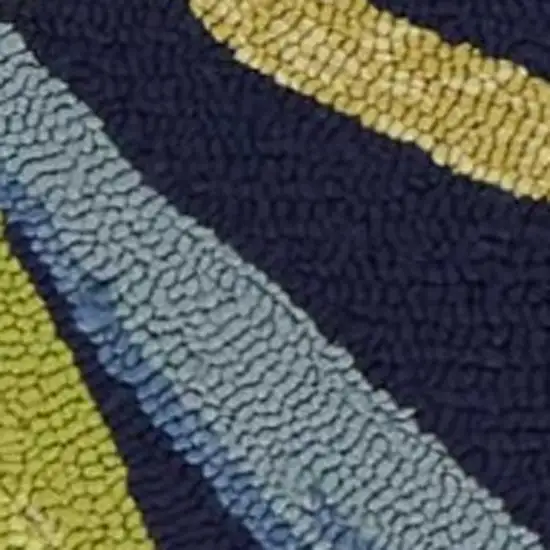 2'X3' Ink Blue Hand Hooked Uv Treated Oversized Tropical Leaves Indoor Outdoor Accent Rug Photo 5