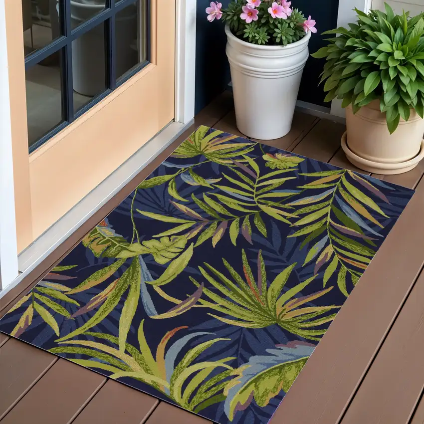 Blue Floral Handmade Indoor Outdoor Area Rug Photo 1