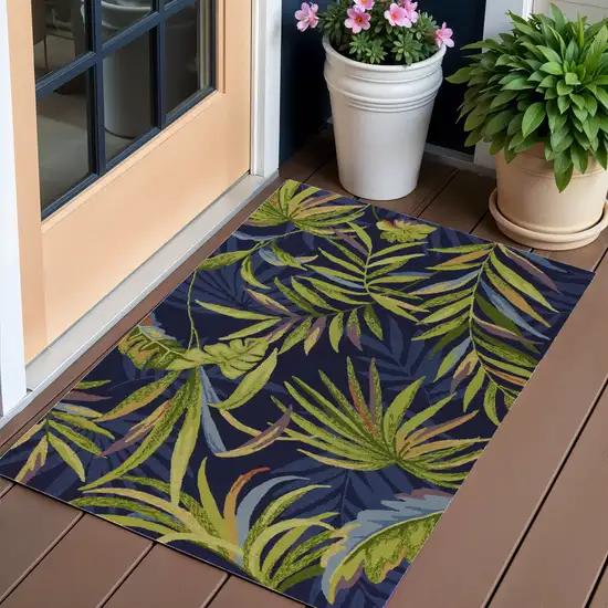 Blue Floral Handmade Indoor Outdoor Area Rug Photo 1