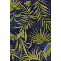 Photo of Ink Blue Hand Hooked UV Treated Oversized Tropical Leaves Indoor Outdoor Area Rug