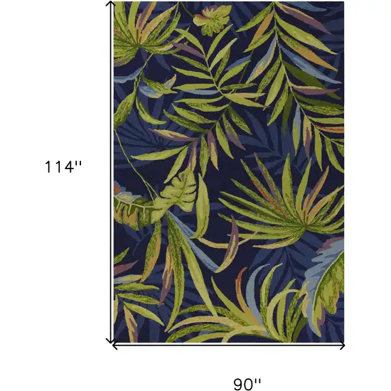 8'X10' Ink Blue Hand Hooked Uv Treated Oversized Tropical Leaves Indoor Outdoor Area Rug Photo 9