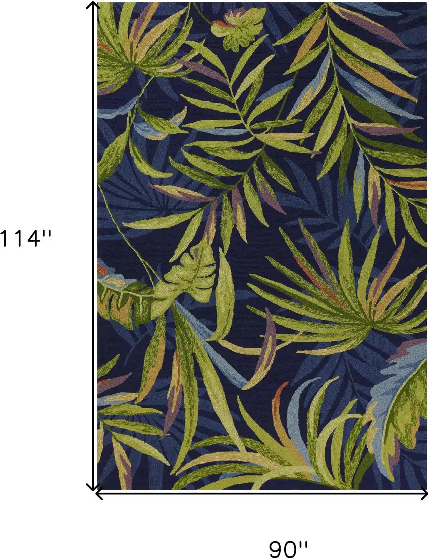 8'X10' Ink Blue Hand Hooked Uv Treated Oversized Tropical Leaves Indoor Outdoor Area Rug Photo 9