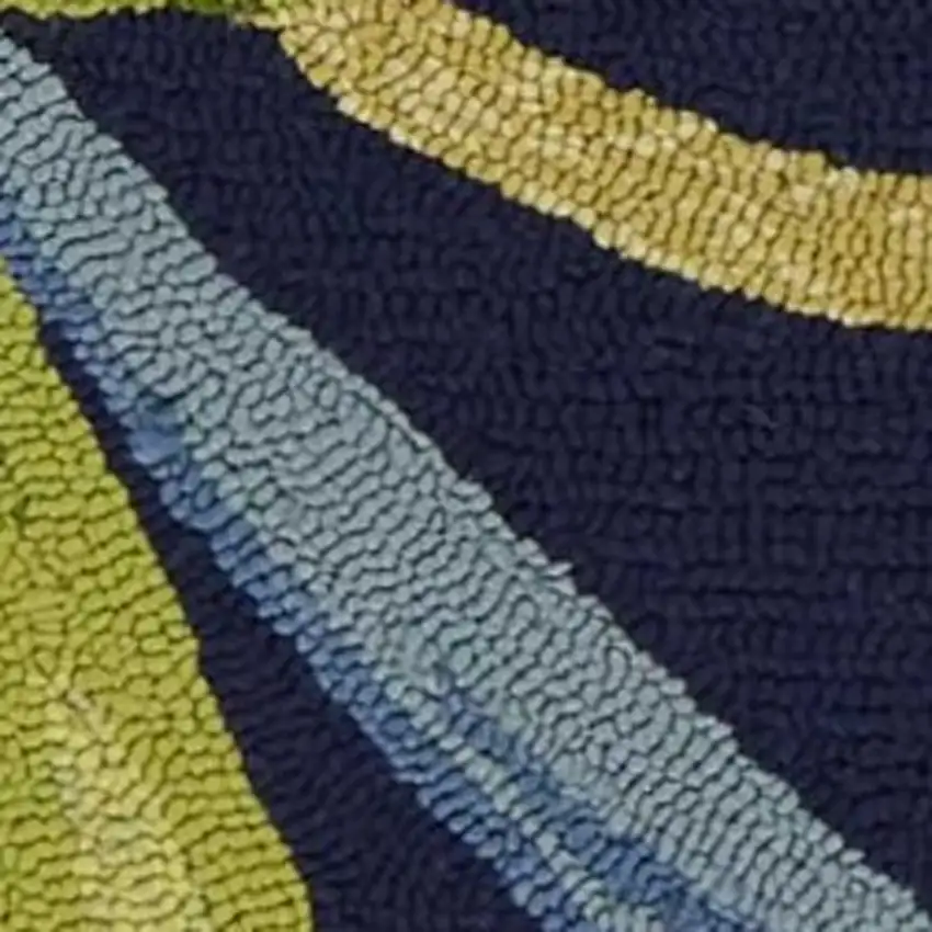 8'X10' Ink Blue Hand Hooked Uv Treated Oversized Tropical Leaves Indoor Outdoor Area Rug Photo 6