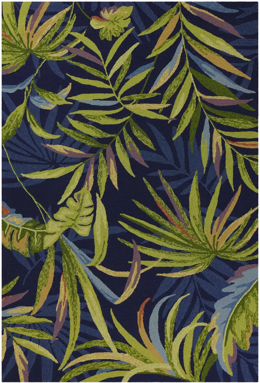 5' X 7' Ink Blue Tropical Leaves Uv Treated Indoor Outdoor Area Rug Photo 2