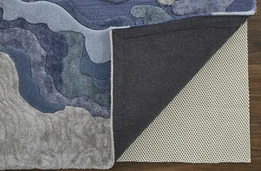 Ivor Gray And Blue Wool Abstract Tufted Handmade Area Rug Photo 3
