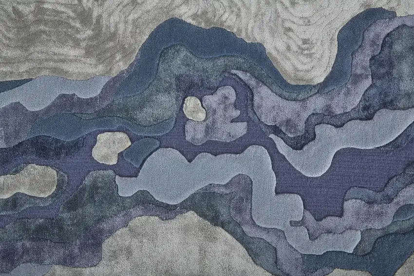 Ivor Gray And Blue Wool Abstract Tufted Handmade Area Rug Photo 9