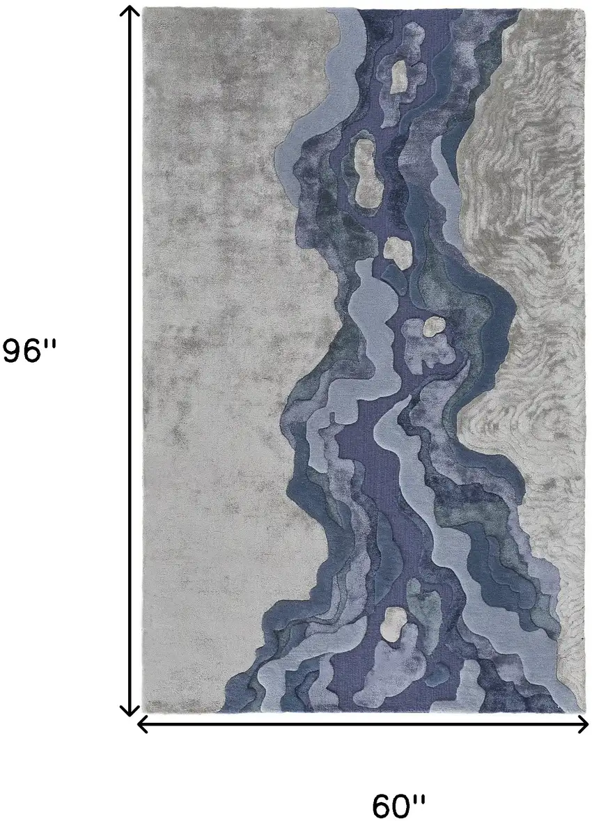 Ivor Gray And Blue Wool Abstract Tufted Handmade Area Rug Photo 10