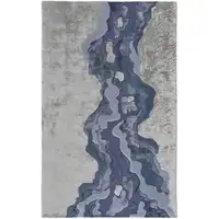 Photo of Ivor Gray And Blue Wool Abstract Tufted Handmade Area Rug