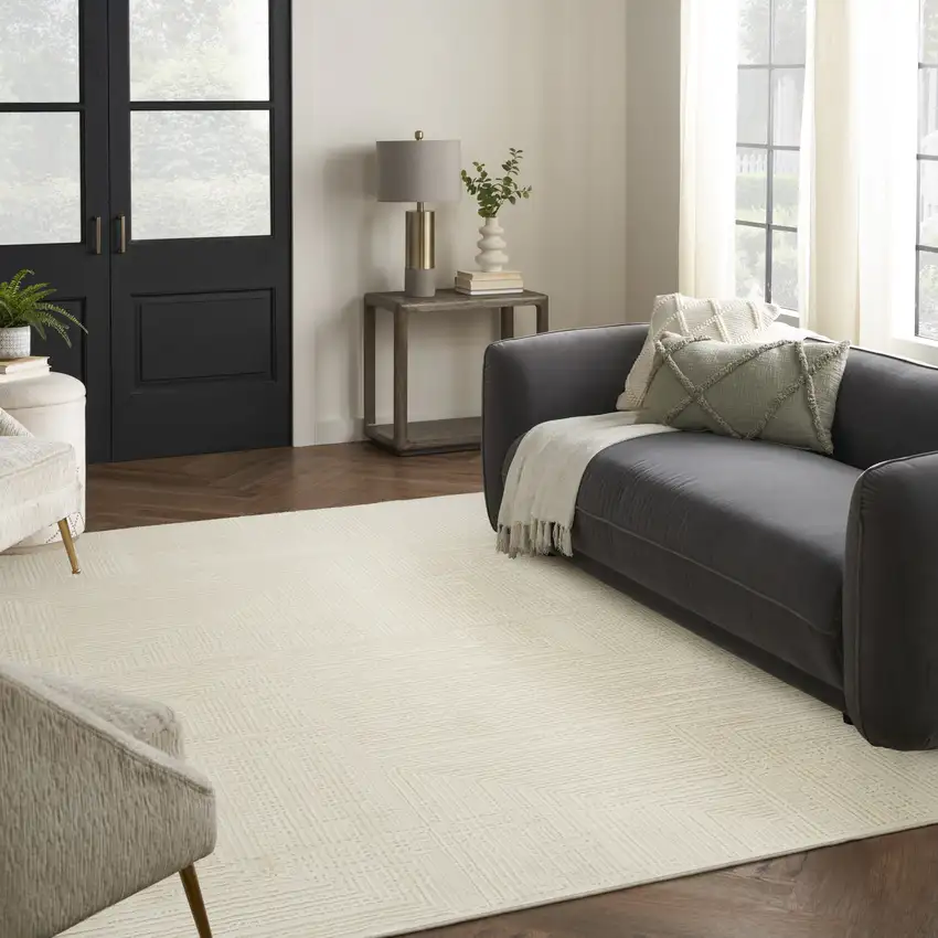 Ivory Abstract Area Rug Photo 4