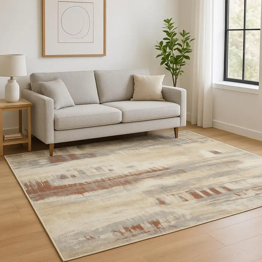 Ivory Abstract Area Rug Photo 1