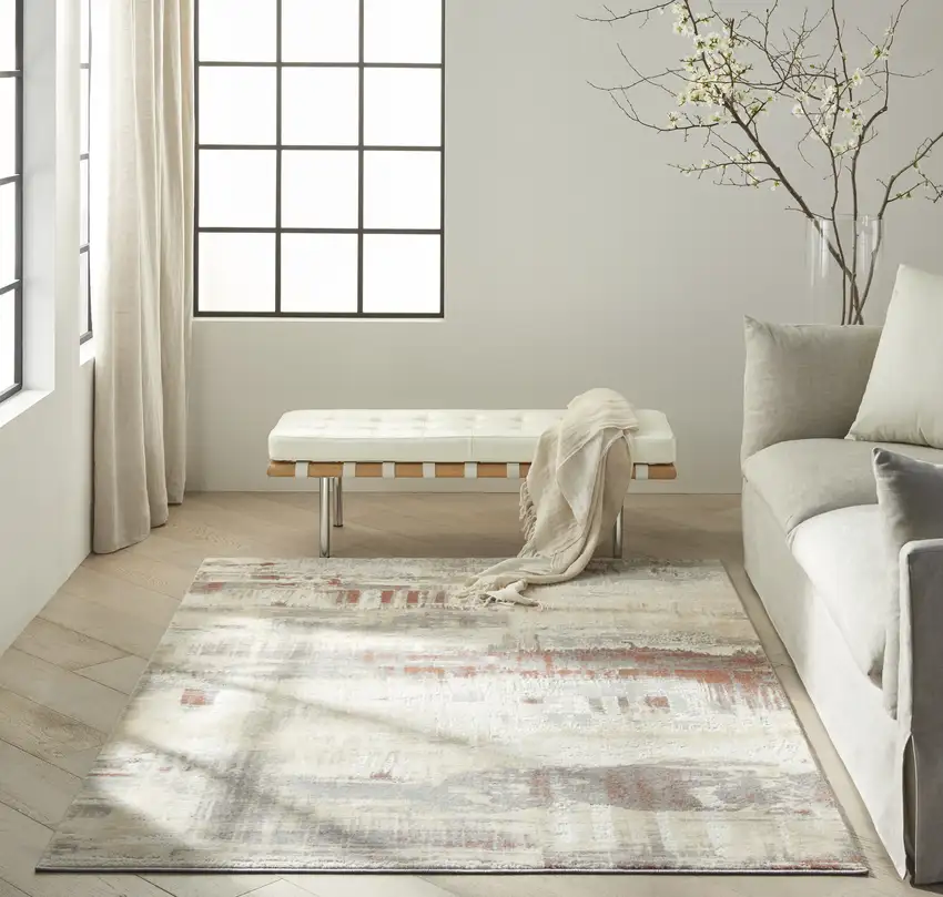 Ivory Abstract Area Rug Photo 6