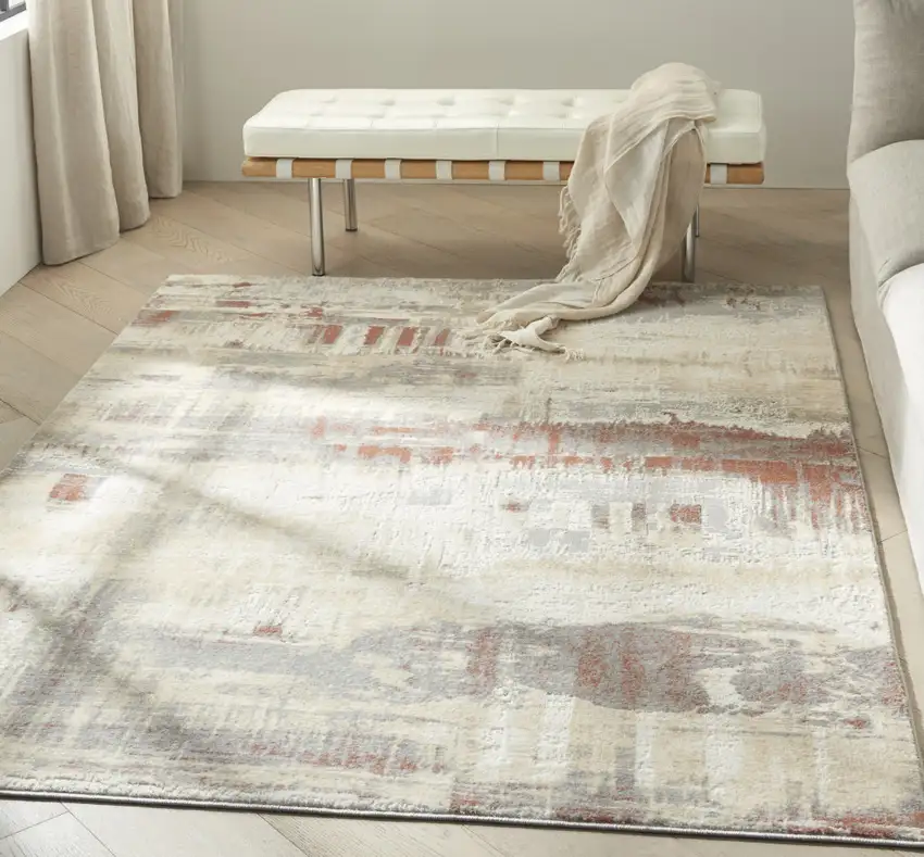 Ivory Abstract Area Rug Photo 5