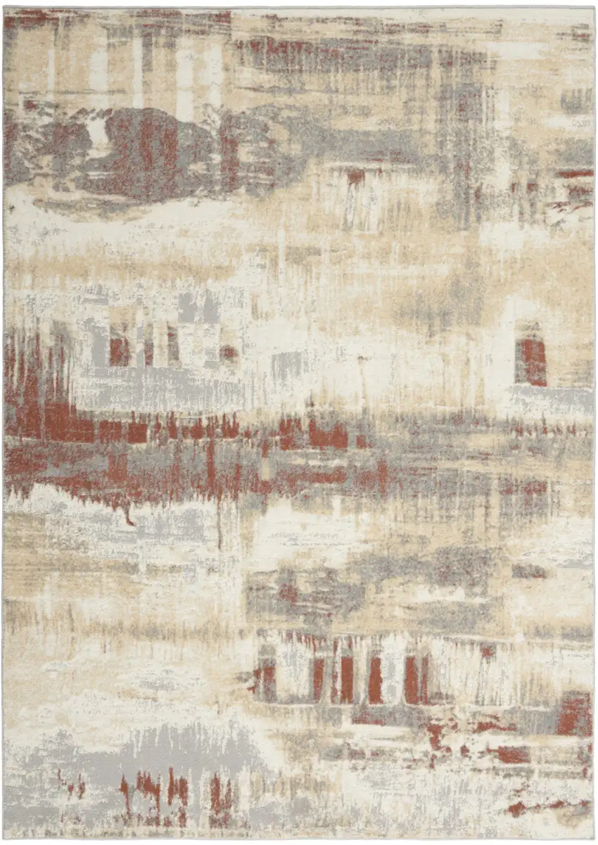 Ivory Abstract Area Rug Photo 7