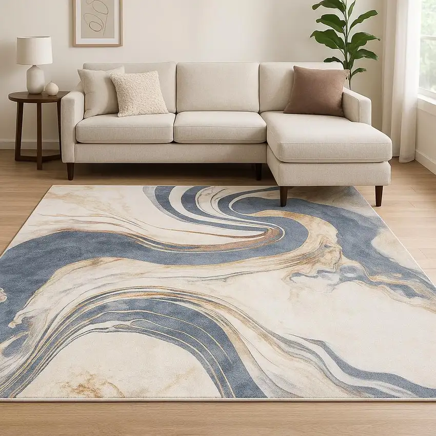 Ivory Abstract Area Rug Photo 1