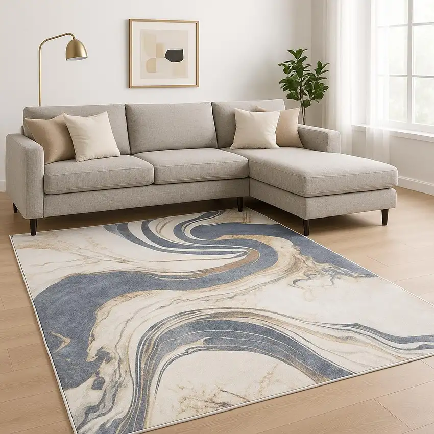 Ivory Abstract Area Rug Photo 1