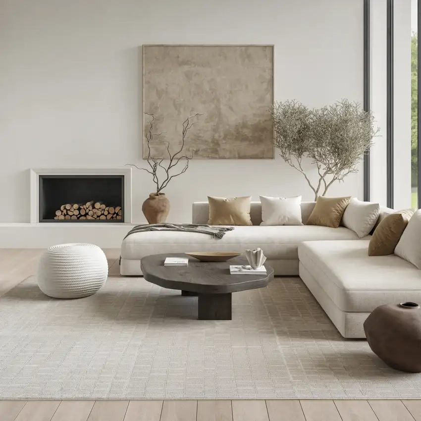 Ivory Abstract Area Rug Photo 5
