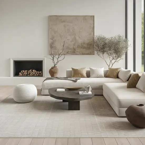 Ivory Abstract Area Rug Photo 5