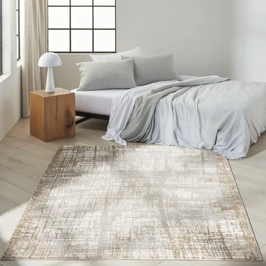 Ivory Abstract Area Rug Photo 7