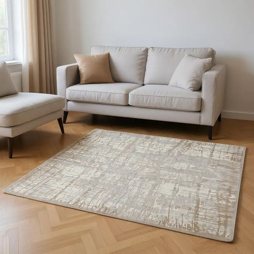 Ivory Abstract Area Rug Photo 1