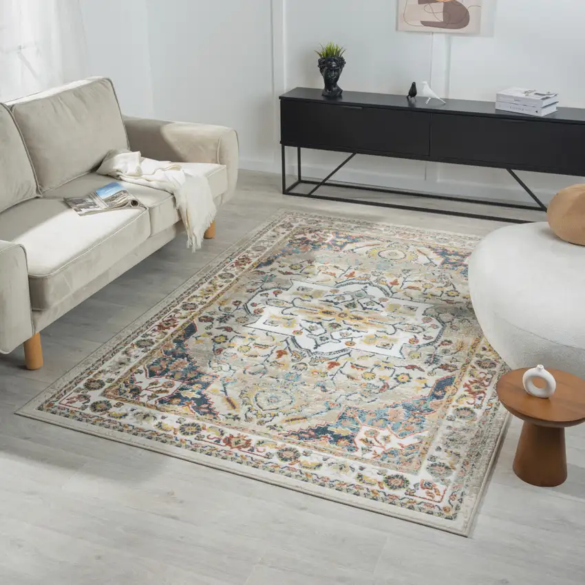 Ivory Abstract Area Rug Photo 8