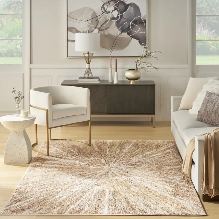Ivory Abstract Area Rug Photo 6