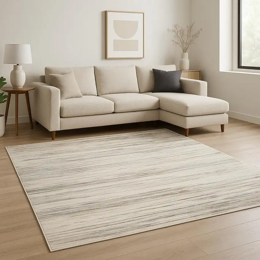 Ivory Abstract Distressed Area Rug Photo 1