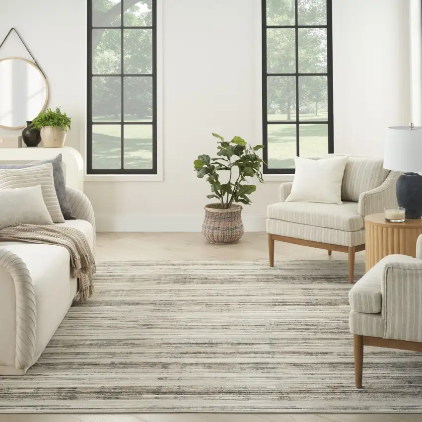 Ivory Abstract Distressed Area Rug Photo 7