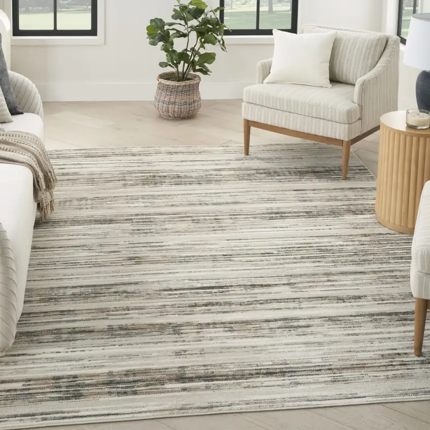 Ivory Abstract Distressed Area Rug Photo 5