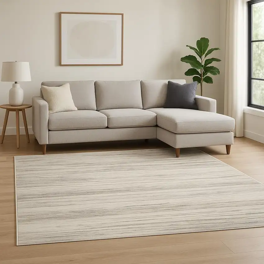 Ivory Abstract Distressed Area Rug Photo 1